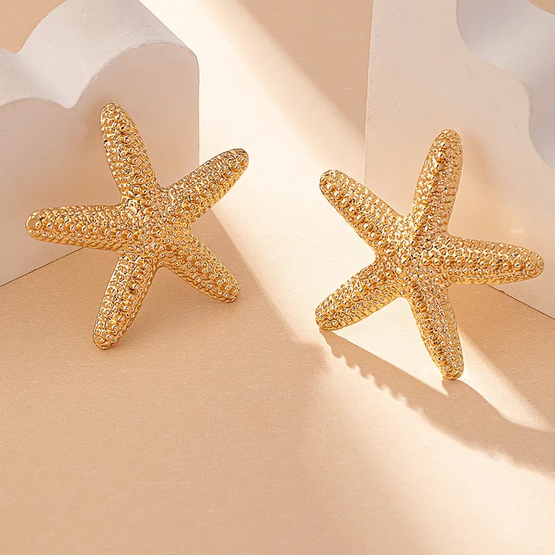 Chic Beach Jewelry all'ingrosso placcato oro oversize Large Metal Mermaid Seastar Star Starfish orecchini Statement per le donne