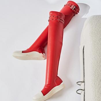 Sexy fashion women casual sports style elastic knee high boots over the knee Thick high-heeled height increasing rivet high boot