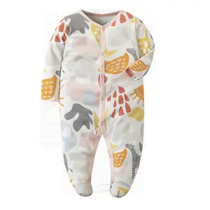 Macacão de manga longa para bebês recém-nascidos, macacão de cor estampado para meninos e meninas, roupa de outono de outono, macacão de bebê de uma peça