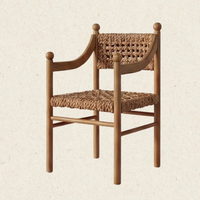 Fauteuil vintage en bois fait main, chaise de salle à manger en jonc de mer écologique et durable pour la maison, les villas et les hôtels