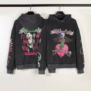 Pullover Hoodies Hip Hop Thick Oversize <b>Plain</b> <b>Sweatshirt</b> Wholesale 100% Cotton Custom Graphic Print Distressed Hoodie for Men - Product Image 2