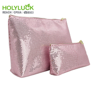 Trousse de Toilette en Similicuir PU Scintillant avec Fermeture Éclair, Pochette de Maquillage Rose Brillante pour Fille, Sac Cosmétique de Voyage