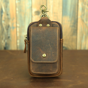 Vintage çılgın at deri bel çantası ilk katman dana bel çantası hakiki deri çok fonksiyonlu 7 inç telefon asılı çanta - Product Image 1