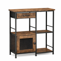 Meuble de bar à café en bois et fer GELIN, buffet multifonctionnel de style farmhouse avec tiroirs et plateau en bois pour cuisine/salon
