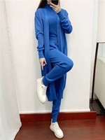 Ensemble trois pièces décontracté en maille pour femme, collection automne-hiver 2026 : cardigan, sous-vêtement et pantalon, motif uni, taille unique