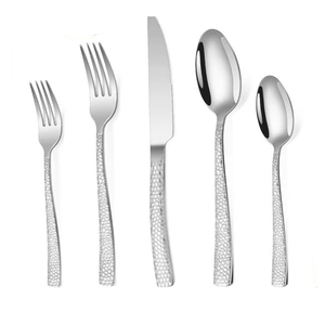 Reusable Hammered Stainless Steel Square Handle Knife Spoon Set for Parties-Western Tableware - Product Image 6