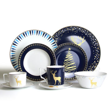 Bone China Christmas Dinnerware Set Luxury Porcelain Christmas Bowls and Plates Tableware Set