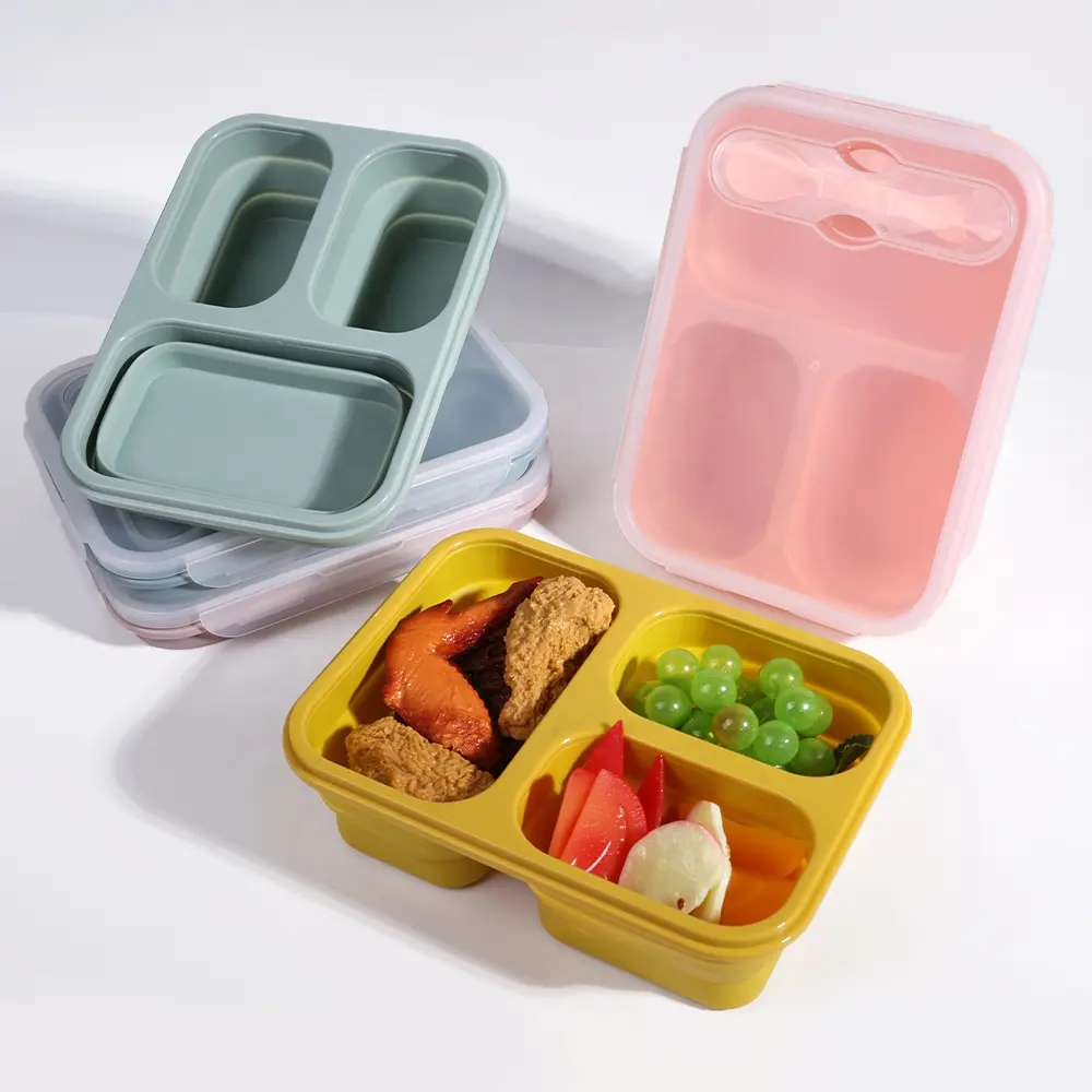 Custom Silicone Travel Collapsible Foldable Storage Container Lunch Box Child Kids School Bento Lunch Box For School Kids Office