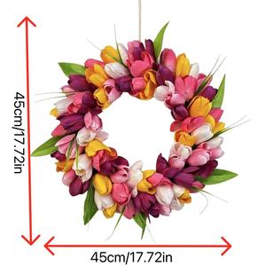 Guirnalda Artificial <span class=keywords><strong>de</strong></span> Tulipanes Rosados y Blancos <span class=keywords><strong>de</strong></span> 45 cm, con Hojas Verdes Densas, Decoración para Colgar en la Puerta <span class=keywords><strong>de</strong></span> Primavera, Reutilizable - Product Image 2
