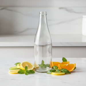 Botella Redonda de Vidrio para Bebidas, Leche, 500ml, 550ml, 600ml, 650ml, Capacidad Personalizada, Servicio OEM ODM - Product Image 1