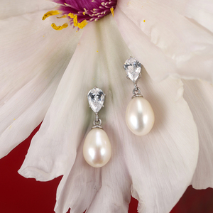 Rinntin GPE140 <span class=keywords><strong>Orecchini</strong></span> Pendenti in Argento Sterling 925 con Zirconia Cubica a Forma di Pera e Perla d'Acqua Dolce Naturale per Donne, Gioielli Eleganti - Product Image 5