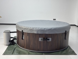 Bain à remous <span class=keywords><strong>gonflable</strong></span> rond en PVC DWF de qualité supérieure, texture bois, étanche, pour extérieur, jardin, spa à bulles portable pour la relaxation familiale - Product Image 4
