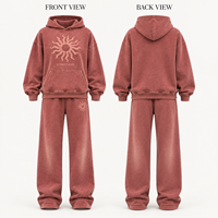 Ensemble de sweat-shirts personnalisés pour femmes, sweat-shirt à capuche en molleton lavé avec impression en relief, pantalon de survêtement à jambes larges, ensemble deux pièces à étiquette privée