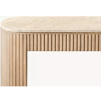 Table console de style américain en chêne blanc à grain vertical avec plateau en marbre, luxe léger