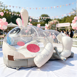 Casa de Burbujas Inflable de PVC para Niños y Adultos, Carpa de Burbujas Inflable con Diseño de Conejito Rosa para Jardín, Patio de Recreo Familiar y Fiestas - Product Image 1