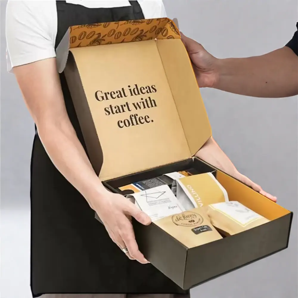 En Custom Printed Luxury Pink Black Paper Cartón Café Embalaje Envío Mailing Corrugado Mailer Gift Set Box For Present