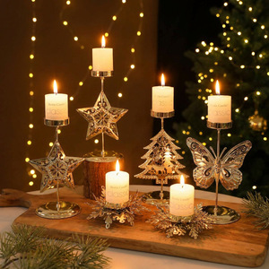 LINGKAI Christmas Metal Candle Holder Hollow Star Tree <b>Butterfly</b> Tabletop Candlestick Home Holiday <b>Party</b> <b>Decor</b> - Product Image 1