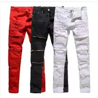 Men biker jeans side zipper knee protection elastic jeans Stylish male denim Biker jeans pants in stock accept small order