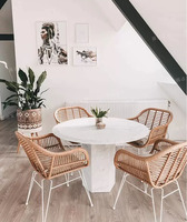 Ensemble de table à manger rectangulaire moderne et portable pour jardin, en dalles de pierre noire robustes, avec chaises confortables et durables à sangles marron