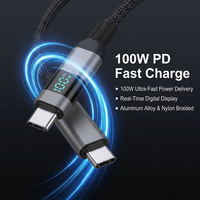 SChitec 100W Typ-C zu Typ-C Nylon-Umflochtenes USB-Kabel mit LED-Anzeige Aluminiumlegierung-Anschlusskabel für Laptop und Smartphone