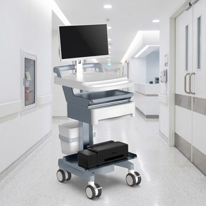 Adjustable Height Hospital Equipment <strong>Trolley</strong> with Monitor Mount <strong>Printer</strong> Shelf Drawer ABS Tray Silent Castors - Product Image 2