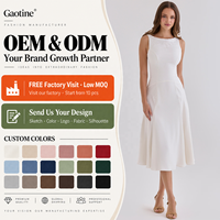 Robe de Soirée Formelle Femme Personnalisée OEM ODM en Satin Ivoire avec Dentelle, Sans Manches, Coupe Trapèze, Longueur Thé, pour Invitée de Mariage - Fournisseur en Gros
