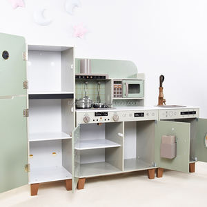 Pretend 3-in-1 Kitchen + Fridge + Laundry Play <b>Set</b> Modern Sage Green Wooden Kids Play <b>Set</b> with Oven, <b>Microwave</b>, Sink and Faucet - Product Image 6