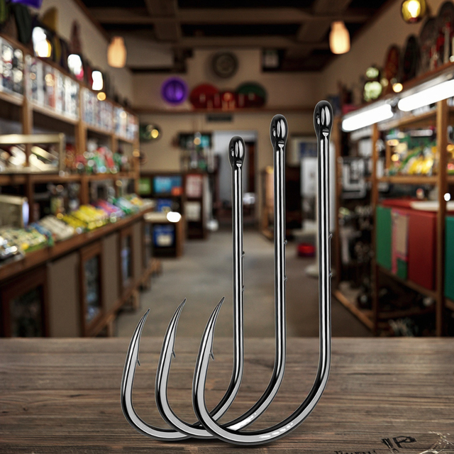 High Carbon Steel Barbed Fishing Hooks 100pcs/Bag with Long Shank for Sea Fishing and Big Single Jig Baitholder Fishhook
