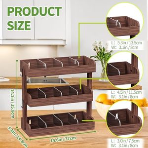 202509 mensola per tè in legno 3 piani Organizer per bustine <span class=keywords><strong>da</strong></span> tè a <span class=keywords><strong>parete</strong></span> con partizioni 4 ganci - Product Image 5
