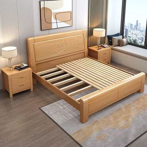 Lit double en bois massif de bouleau Dazhang Jiaju 1,8m/1,5m avec rangement, coffre haut pour enfants, adultes et seniors, chambre moderne et minimaliste - Product Image 3
