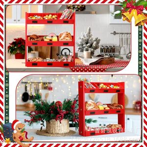 Estante de almacenamiento de dulces y aperitivos navideños, estante de madera de 3 niveles, mesa de exhibición de postres multiusos, almacenamiento de sobremesa para fiesta de Navidad - Product Image 3
