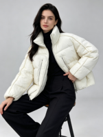 En stock, vestes courtes en duvet blanc pour femmes, vestes matelassées d'hiver pour femmes, manteaux en duvet résistants au vent et vestes matelassées pour femmes