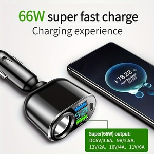 66W <strong>USB</strong> Car Charger QC3.0 PD30w Car <strong>Cigarette</strong> <strong>Lighter</strong> <strong>Socket</strong> Splitter Charger Adapter Power <strong>Socket</strong> with LED Display Custom Logo - Product Image 4