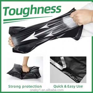 Pochette noire en polyéthylène à fond plat avec logo personnalisé, sac d'expédition postal express en plastique pour l'emballage de vêtements - Product Image 5