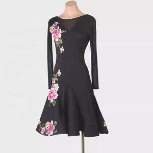 Abito da <span class=keywords><strong>ballo</strong></span> latino per donna - Seta/Cotone a maniche lunghe con gonna a fiori per Rumba, Samba, Danza di gruppo, Esibizioni, Competizioni, Pratica e Spettacoli artistici - Product Image 3