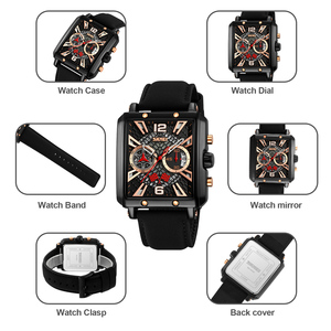 Reloj cronógrafo cuadrado para hombre, correa de cuero de lujo, reloj de cuarzo resistente al agua 30M, relojes al por mayor - Product Image 2
