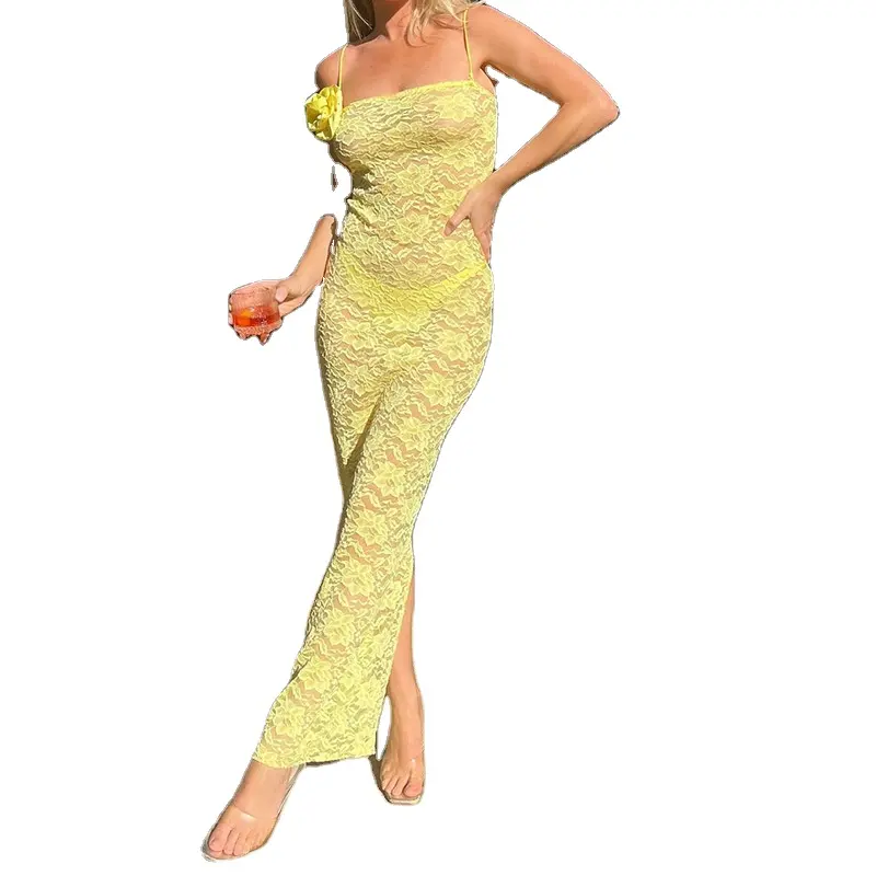 Vestido de encaje de fiesta elegante y sexy con estampado floral ajustado