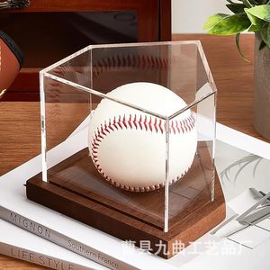 Caja de exhibición de béisbol de madera, soporte cuadrado en forma de cubo para pelotas de béisbol y ping pong, estuche de exhibición de escritorio para hobby, base de madera maciza - Product Image 1