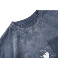 T-shirt surdimensionné TOPSHOW en coton délavé à l'acide, effet vieilli, avec graphisme personnalisé, épaules tombantes, style streetwear, effet soleil éclairé