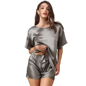 Wholesale Custom Top Sellers Solid Color Silk Pajamas Women's Sleepwear Satin Pajama Sets