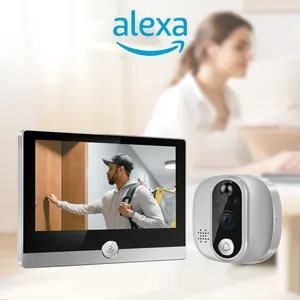 Videocitofono intelligente con videocamera a colori per visione notturna Monitor integrato con funzione di interfono a spioncino nascosto a batteria compatibile con Tuya