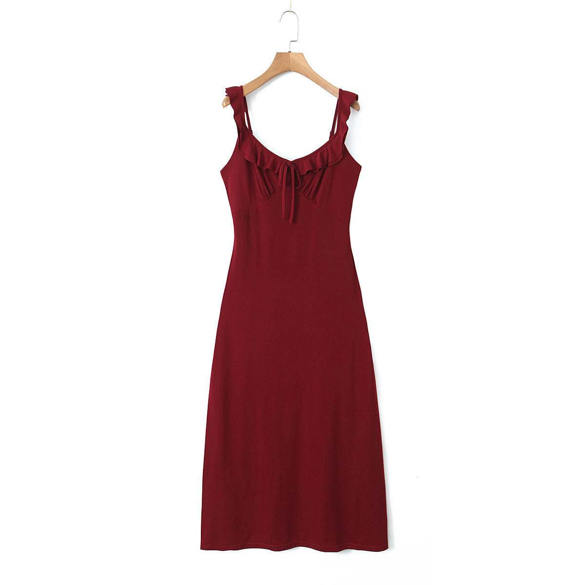 ชุดเดรสสายเดี่ยวสีเบอร์กันดี