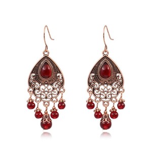 Fashion Dangle <b>Earrings</b> Alloy Zircon <b>Drop</b> <b>Earrings</b> Women's Party Jewelry Bohemian Ethnic Style <b>Red</b> Stone Bezel Setting - Product Image 5