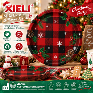 Piatti di Carta Monouso per Feste Natalizie, Robusti e Durevoli, Senza BPA, Produzione all'Ingrosso XIELI Indonesia - Product Image 3