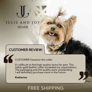 ของขวัญหนังอิตาเลียนสีฟ้าสำหรับคนรัก-อุปกรณ์ตกแต่งสีทองและปลอกคอสุนัขหนังแท้ - Product Image 3