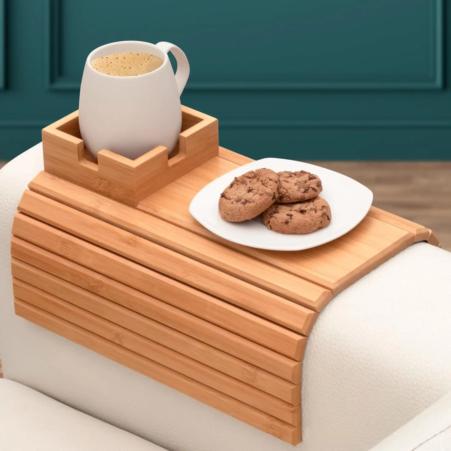 Bamboo Sofa Cup Holder Sofa Tray Cup Holder for Beverage Snacks, Multifunctional Sofa Armrest Tray