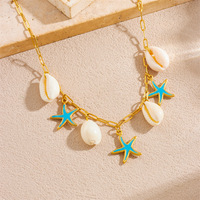 Ocean Style Shell Pendentif Collier Femme Vacances Bleu Étoile De Mer Boucles D'oreilles En Acier Inoxydable Loisirs Traditionnel Ensemble De Bijoux 3pcs
