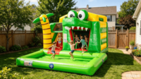 Structure gonflable 3D Crocodile Jungle avec toboggan et piscine à balles verte pour enfants, en PVC écologique, usage commercial