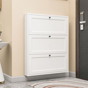 ארון נעליים לבן בסגנון נורדי בעל ארבע דלתות, ארון אחסון נעליים דק במיוחד לכניסה - Product Image 5