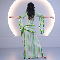 Ensemble de costumes de danse du ventre Saidi Baladi, robe longue rayée + bandeau + écharpe, tenue de spectacle de danse orientale folklorique égyptienne, 3 pièces
